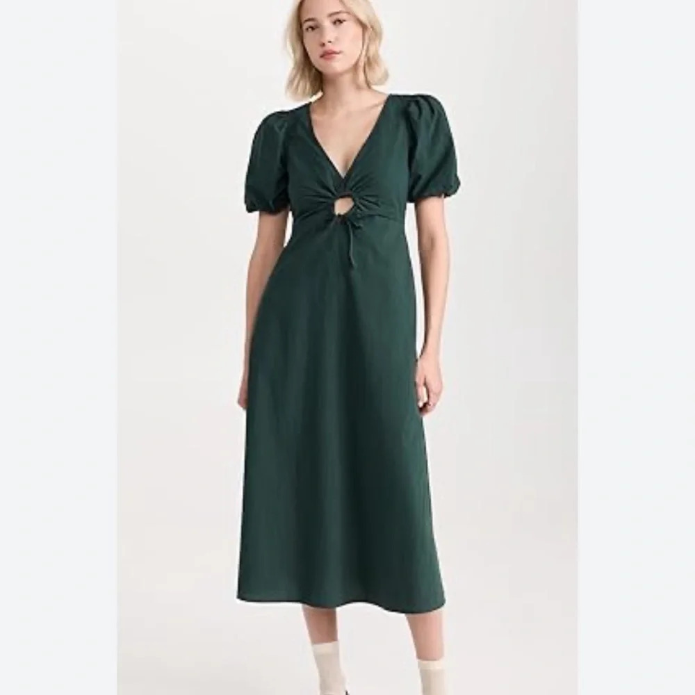 Madewell Cutout Puff Sleeve Poplin Midi Dress - Dark Palm Size 0 - Picture 2 of 5